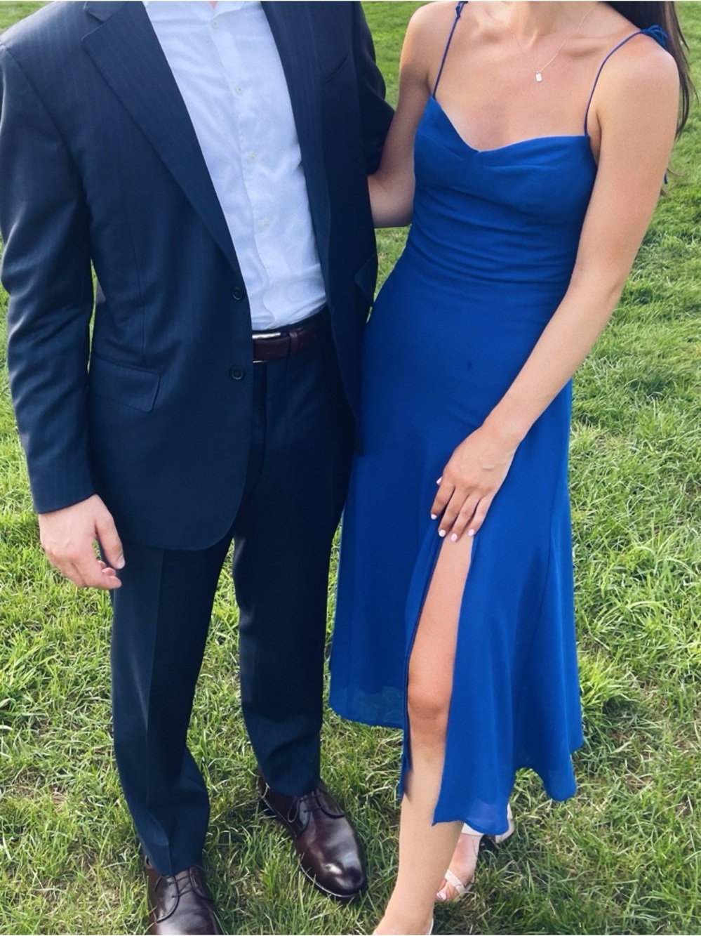 Aqua Cobalt Blue Midi Dress with Double Spaghetti Straps